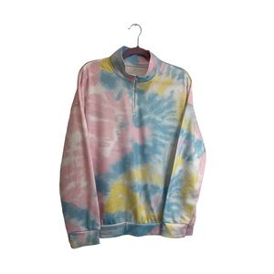 Womens Quarter Zip Tie Dye Pastel Color Long Sleeve Pullover Shirt Size XL